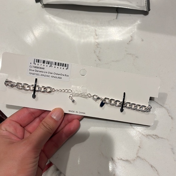 Silver Diamanté Link Chain Chocker Necklace - Picture 3 of 3